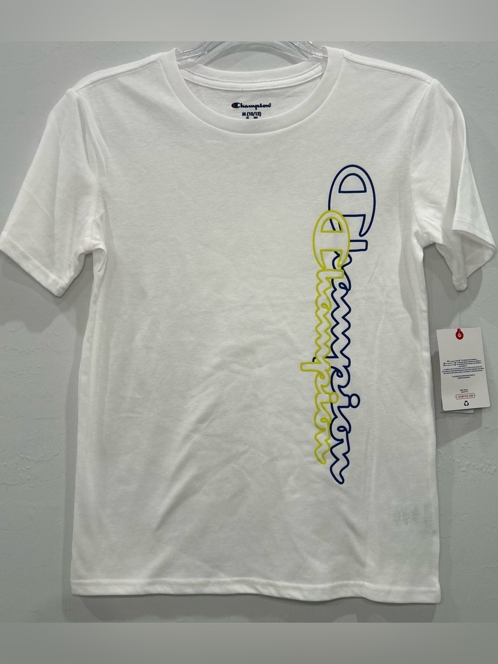 NWT Champion Boys Vertical Script Graphic Tee White M (10/12)